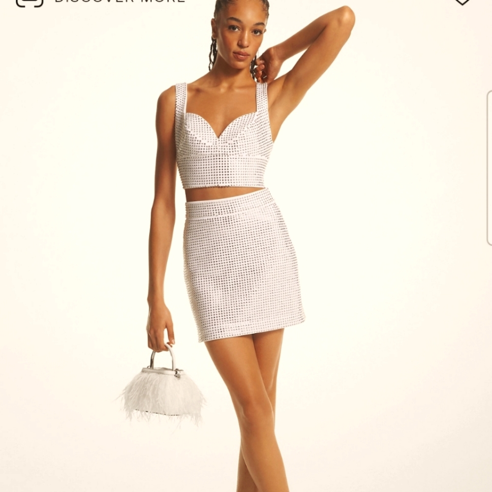White crystal embellished mini skirt.